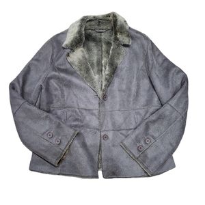 EUC faux fur women's grey warm winter coat jacket L/XL